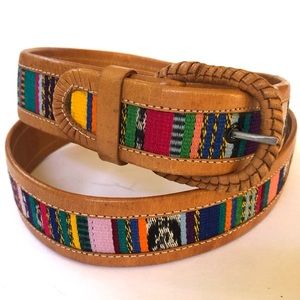 Beautiful Boho Leather and Multicolored Tapestry Belt Made in Guatemala  Sz 34